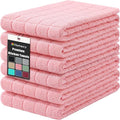 Homaxy Premium Cotton Kitchen Towels 16"x 28", Large Natural Ring Spun 390 GSM Dish Towels, Super Absorbent Terry Kitchen Hand Towels, Soft Tea Towels with Hanging Loop, Pure Pink Design, 6 Pack