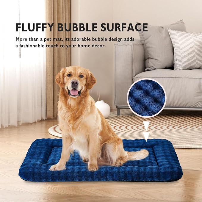 Yaning Dog Bed Mat Crate Pad for Large Dogs, Washable Soft Pet Sleeping Mat Kennel Pad with 3D Bubble Pattern, Navy Blue, 42"x 28"