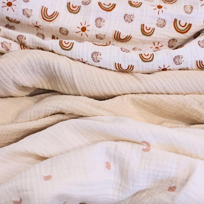 Muslin Swaddle Blankets Baby Blanket Set, 3 Pack 47"x47" Breathable Swaddles for Newborns, Soft Baby Swaddle Blanket Girl Boy, Muslin Blankets and Swaddles for Babies, Nursery Gift Set Neutral Rainbow