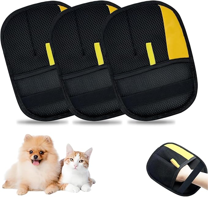 febnwn 3Pcs Pet Hair Removal Glove for Cats & Dogs, Reusable Electrostatic Pet Hair Gloves,Pet Hair Remover, Newly Upgraded Pet Hair Removal Tool for Car Seat,Clothing,Carpet,Couch