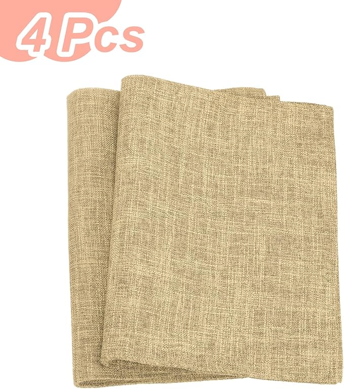 HARFINGTON 4pcs Linen Fabric Placemats 12" x 18" Polyester Rectangle Place Mats Machine Washable Heat Resistant Kitchen Table Mats for Outdoor Indoor Party Family Holiday, Khaki