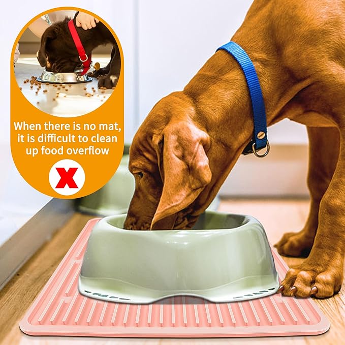 Ptlom Silicone Pet Placemat for Dogs and Cats, Non-Slip Waterproof Dog Feeding Bowl Mats for Food and Water, Small Medium Large Pet Tray Mat Prevent Residues from Spilling onto The Floor, Pink
