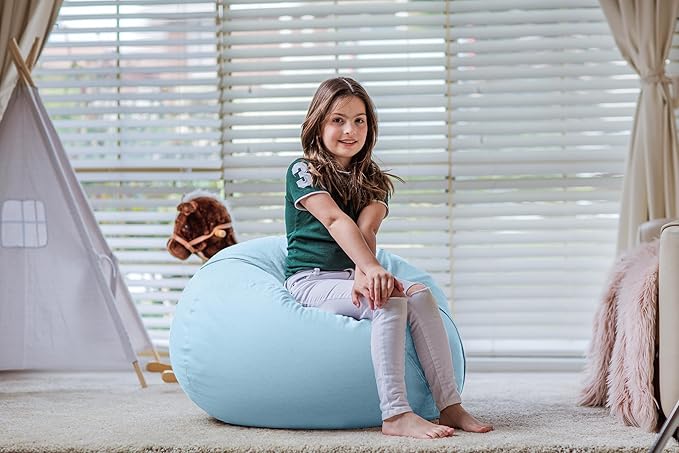 Wekapo Stuffed Animal Storage Bean Bag Chair Cover for Kids | Stuffable Zipper Beanbag for Organizing Children Plush Toys Large Premium Cotton Canvas (Solid Lightblue, X-Large)
