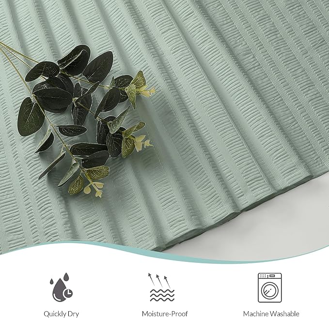 Aiyufeng Moga Sage Green Shower Curtain - 3D Embossed Cloth Shower Curtain for Bathroom, Hotel Luxury Green Bathroom Curtains, Machine Washable, Standard Size 72Wx78H