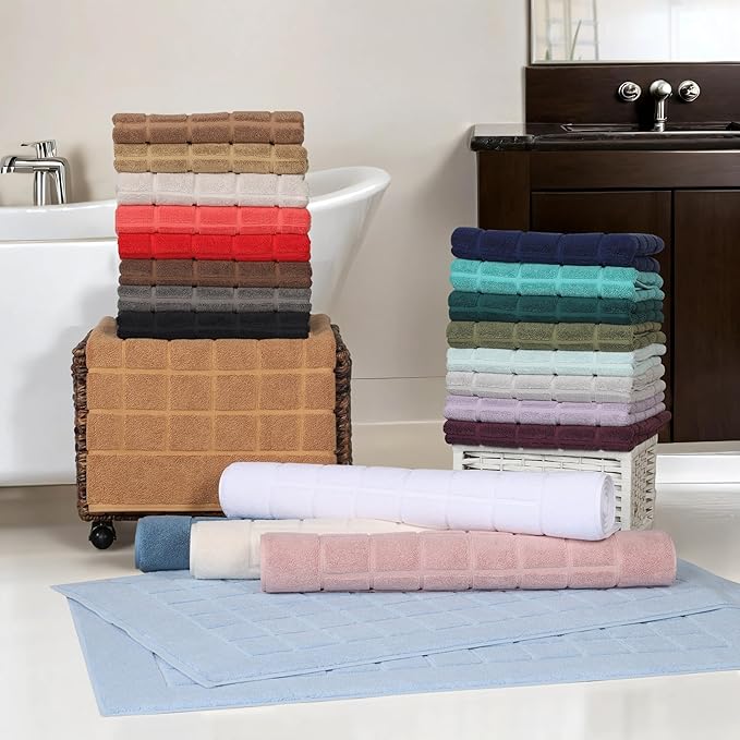 Superior 100% Cotton Bathmat Set, Bath Mats, Bathroom Decor, Shower, Bathtub Essentials, Home Accessories, Small Washable Rug, No Backing, Heavyweight, Nora Collection, Set of 2, 22" x 35", Silver