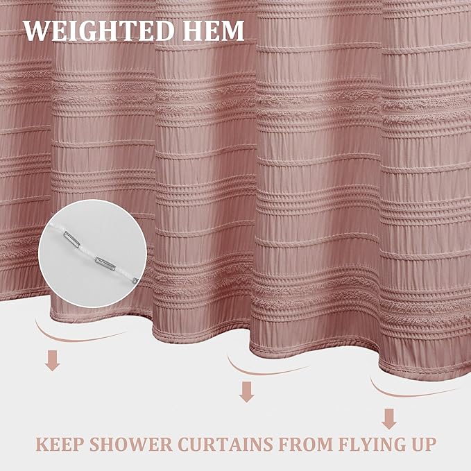 Siiluminisoy Pink Shower Curtain Farmhouse Shower Curtain for Bathroom Rustic Striped Fabric Shower Curtains 72 x 96