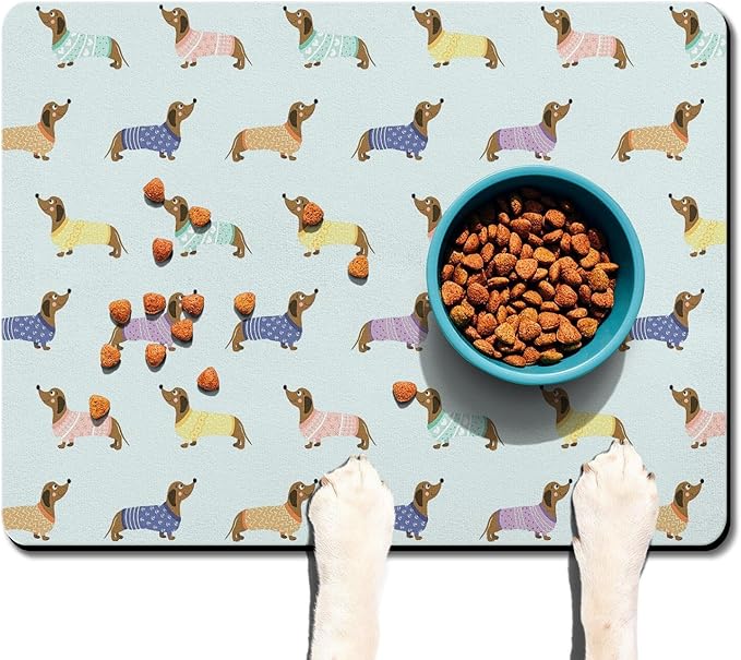 Dachshund Dog Food & Water Mat, Pet Feeding Mat for Floor Non-Slip Waterproof, Super Absorbent Cat Bowl Mat, Easy to Clean Eco-Friendly Durable Pet Placemat,17" × 30"