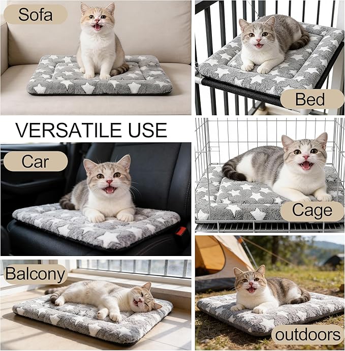 Fogkiss Dog Crate Mat, 4 Piece Reversible Pet Bed, Polyester, Machine Washable, Small Dogs & Cats, Rectangular (Gray Star, 18" L x 14" W x 1.5Th)
