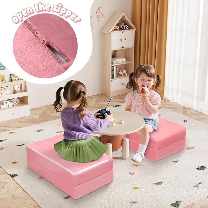 MeMoreCool Foldable Floor Mattress for Kids, Plush Toddler Nap Mat for Sleeping and Daycare, Portable Trifold Futon Mattress Floor Bed, Pink
