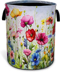 Colorful Flowers Laundry Basket Boho Floral Print Foldable Waterproof Oxford Cloth Funny Tote Bag Laundry Hamper Clothes Storage Bucket Toy Organizer For Bathroom/Laundry Storage/Bedroom 18.9x16.5 In