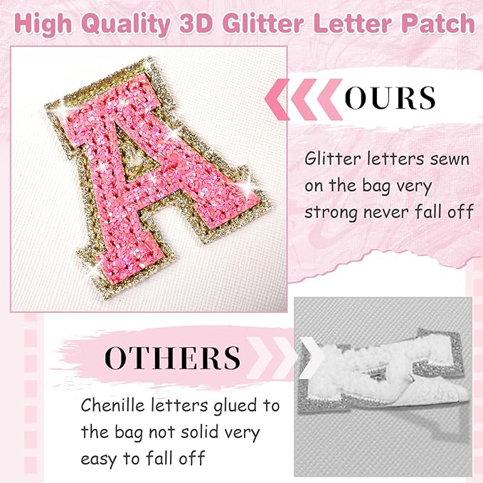 Small Personalized Initial A-Z Patch Makeup Bag,White Cute PU Leather Glitter Letter Cosmetic Bag for Teen Girls,Travel Toiletry Bag with Zipper,Preppy Monogrammed Birthday Gift for Daughter Niece D