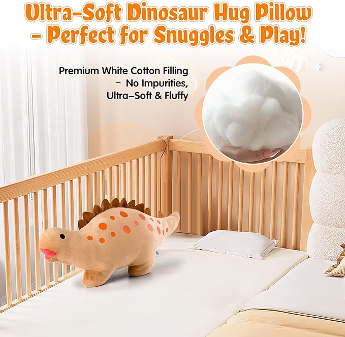 BB FUN HOUSE Dinosaur Pillow Plush, Stuffed Animal Birthday Gift Dino Decorative Throw Pillow for Kids Teens Adult Room Decor Soft Plushie Toy, Coffee