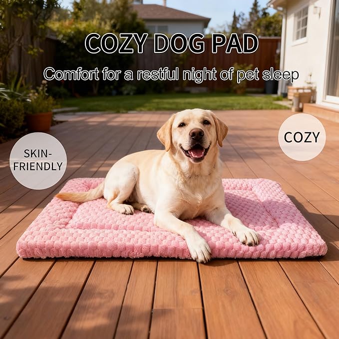 Fogkiss Dog Bed Mat, Reversible Dog Crate Pad - Washable Kennel Mat with Soft Support Foam, Flat Kennel Pad for Dogs & Cats, Double Pet Bed Perfect for Cage (Pink, 35" L x 23" W x 0.8" Th)