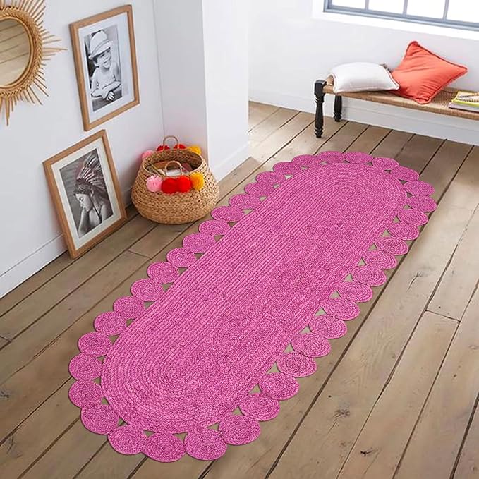 Runner - Oval Rug 2x12 Area Rug Kilim Rug Pink Solid Design 0.27 inches ThickIndoor Outdoor Rug Flatweave Rug High Traffic Area Home & Foyer Corridor Hallway & Stair Runner