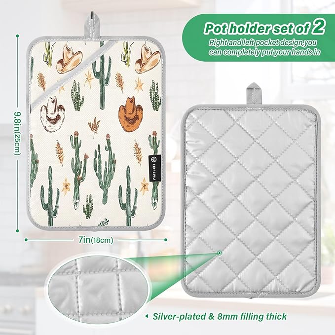 Pot Holders Set of 2 Cactus Hot Pads for Kitchen Heat Resistant Potholders Sets for Kitchen and Baking 7x9.8in