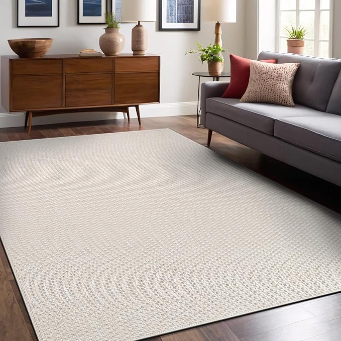 Easy Jute Rugs 8x10 White Color Living Room Indoor Outdoor Area Rug for Patio Farmhouse and Kitchen Rug High Traffic Easy to Clean Washable Solid Boho Woven Design Outside Carpet (8 x 10)