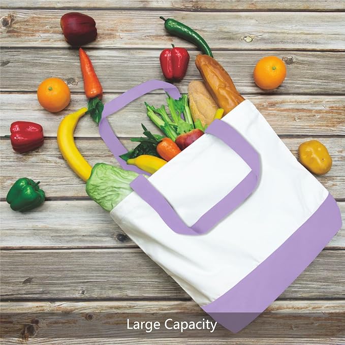 TOPDesign 1-Pack Super Strong Large 12oz Cotton Canvas Tote Bag, Reusable Grocery Shopping Cloth Bag, Fashionable Two-Tone Tote for Crafts, DIY Your Creative Designs