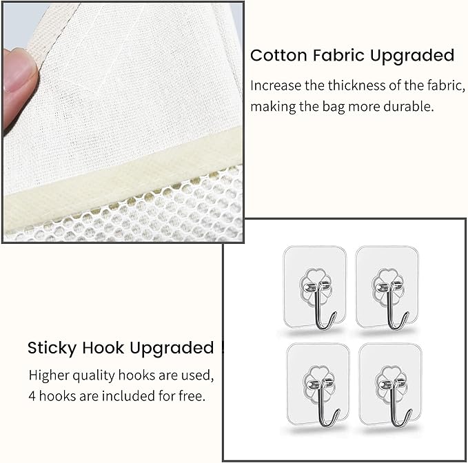 Kanrichu 2pcs Wall Hanging Organizer Bag, Linen Fabric Door Hanging Storage Basket with Pockets, Waterproof Bin for Kitchen, Bedroom, Office, RV Camper (White)