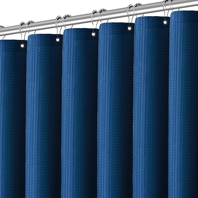 84 inch Long Shower Curtain Waffle Textured Fabric Shower Curtains, 256GSM Heavy Duty Weighted Shower Curtains, Hotel Quality Luxury Polyester Bathroom Curtain with 12 Hooks, 72Wx84H