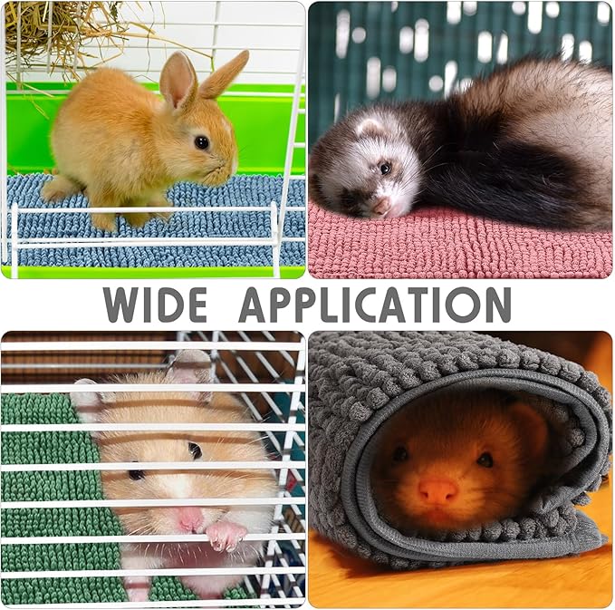 Amylove 4 Pcs Guinea Pig Cage Liner Guinea Pig Bedding Dog Door Mat for Muddy Pet Paws Washable Chenille Pee Pads Small Animal Sleeping Bed for Bunny Hamster(16 x 24 Inch,Rectangular,Mixed Color)