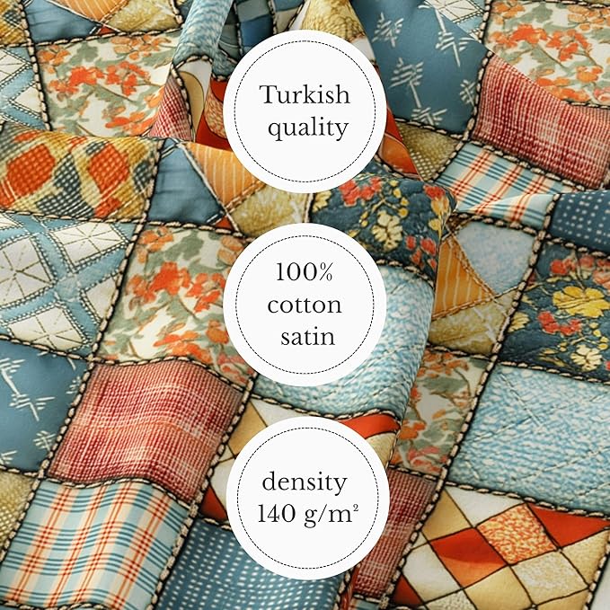Vintage Floral Patchwork Cotton Fabric – Premium Turkish Printed Cotton 140 GSM, Pre-Cut 61 x 36.6 Inches, Quilting & Sewing Fabric for Crafts, Home Decor & DIY Projects