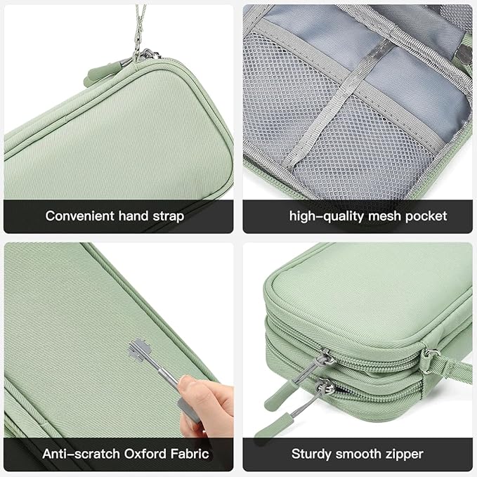 CAAORDKSO Electronic Organizer Bag, Waterproof Portable Electronic Organizer Travel Accessories Cable Bag Universal Cord Storage Case for Cable, Charger, Phone, Power Bank, Earphone(Mint Green, Large)