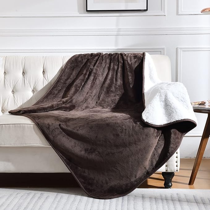 Yaning Waterproof Blanket for Bed Couch Sofa, Soft Liquid Pee Proof Pet Blanket for Dog Puppy Cat, Reversible Sherpa Fleece Furniture Protector (Brown, 60x80 inches)