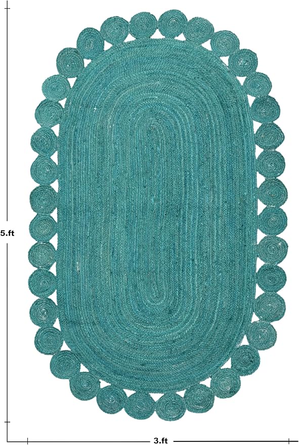 Oval Rug 10x16 Area Rug Kilim Rug Turquoise Solid Design 0.27 inches ThickIndoor Outdoor Rug Flatweave Rug High Traffic Area Lake House Bedroom Dining Room Living Room