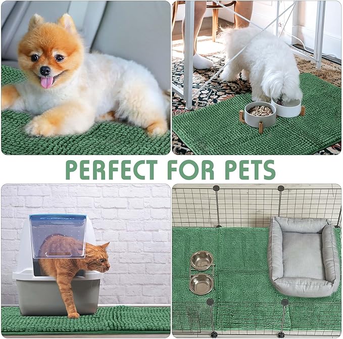 Amylove 4 Pcs Guinea Pig Cage Liner Guinea Pig Bedding Dog Door Mat for Muddy Pet Paws Washable Chenille Pee Pads Small Animal Sleeping Bed for Bunny Hamster(16 x 24 Inch,Rectangular,Dark Green)