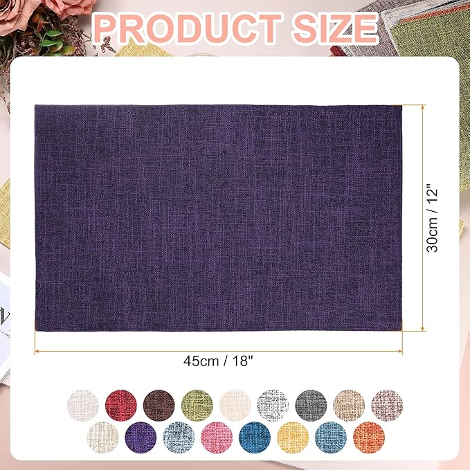 HARFINGTON 4pcs Linen Fabric Placemats 12" x 18" Polyester Rectangle Place Mats Machine Washable Heat Resistant Kitchen Table Mats for Outdoor Indoor Party Family Holiday, Purple