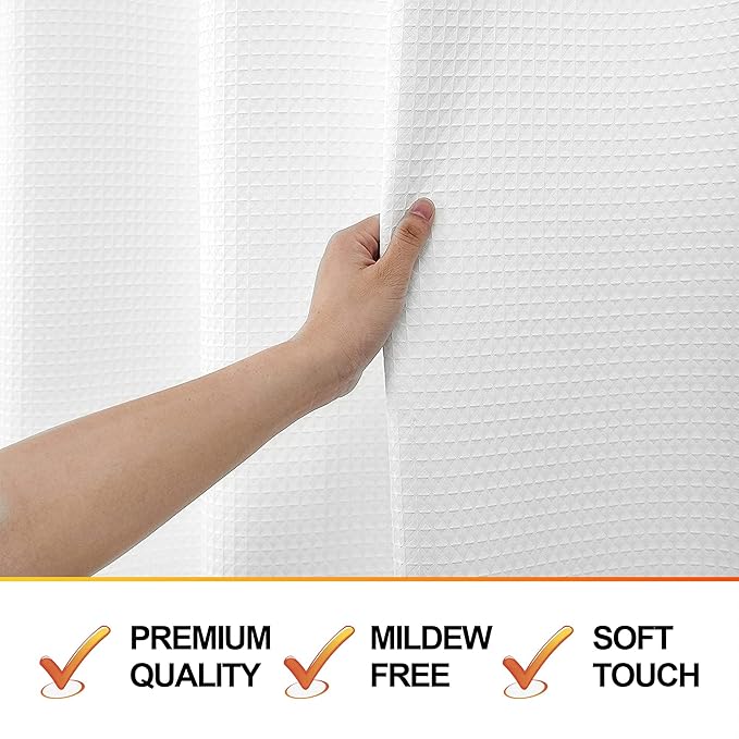 MISS SELECTEX Matt Waffle White Shower Curtain for Bathroom, Waterproof 230 GSM Heavy Duty Durable Fabric Hotel Shower Curtain,Machine Washable Thick Cloth Shower Curtains(48Wx72H, White)