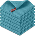 Kitinjoy 100% Cotton Kitchen Dish Cloths (12 X 12 Inches, Lake Blue),6 Pack Waffle Weave Ultra Soft Absorbent Dish Towels for Drying Dishes Quick Drying Kitchen Towels Dish Rags