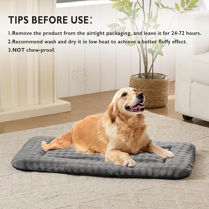 Yaning Dog Bed Mat Crate Pad for Large Dogs, Washable Soft Pet Sleeping Mat Kennel Pad with 3D Bubble Pattern, Grey, 42"x 28"