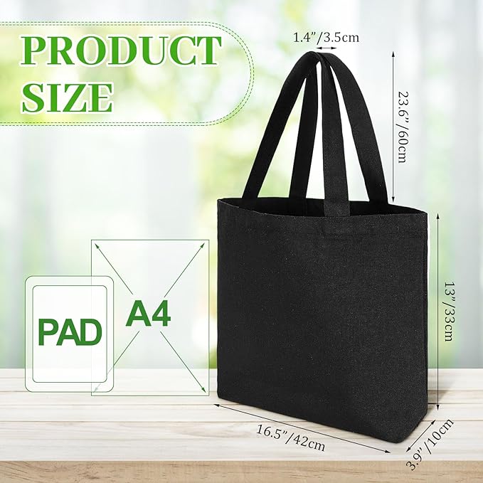 Silkfly 20 Pcs Canvas Tote Bags Bulk 16.5x13.4'' Blank Cotton Canvas Bag with Zipper Handles Reusable Plain Grocery Makeup Handbag for DIY(Black)