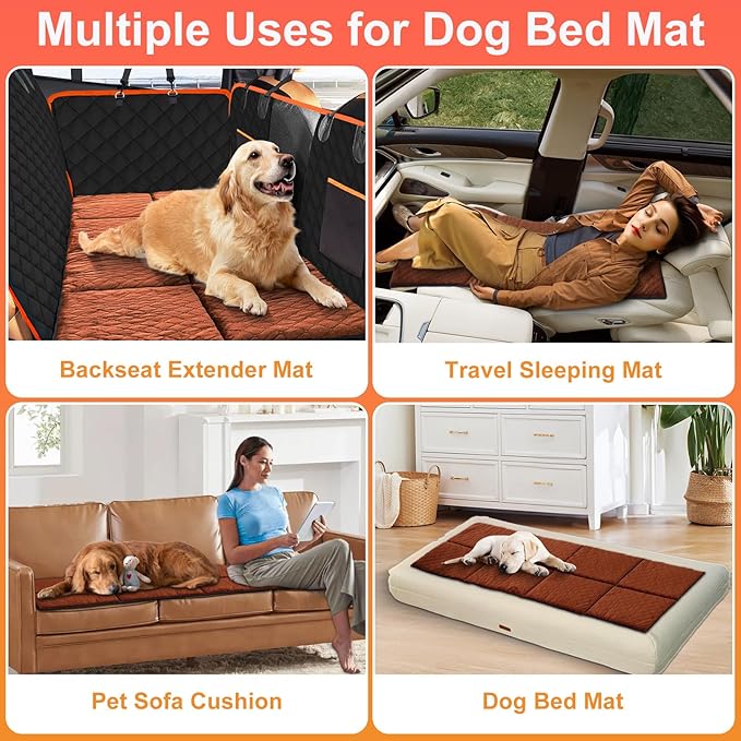 XUYEDOGLSH Car Backseat Dog Mat, Comfortable Non-Slip Cushion Suitable for Travel Dog Bed and Pet Home Sofa Blanket, Custom Mat for Car Backseat Extender and Seat Cover (Brown 51.2x23.6in)