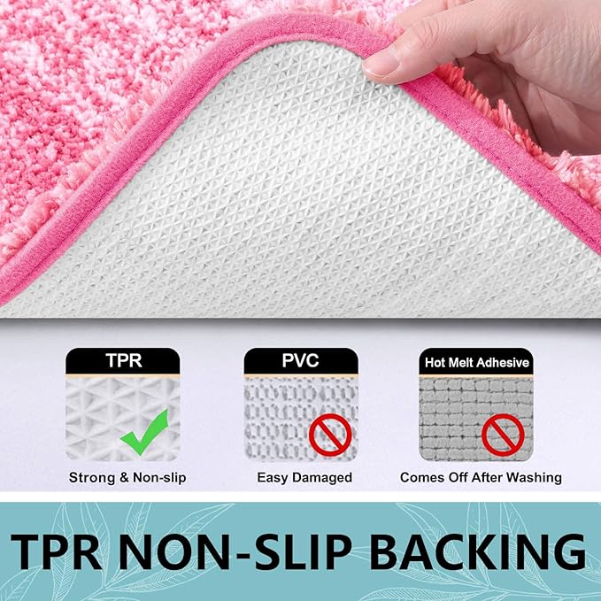 Arotive Microfiber Bathroom Rugs, Shaggy Soft and Absorbent Bath Rug, Non-Slip, Thick Plush Machine Washable Dry Bath Mats for Bathroom, Tub and Shower, 24x24, Pink, Round