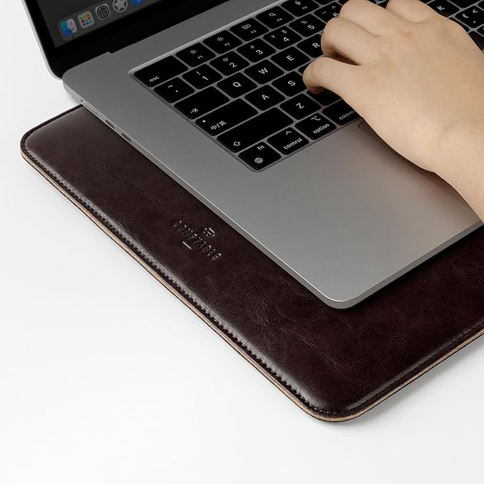 Comfyable Laptop Sleeve 14 Inch Precisely Compatible with MacBook Pro M5 M4 M3 M2 M1 Pro/Max 2025, Faux Leather Cover Case 14 in, Dark Brown