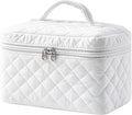 HBselect Christmas Gifts Large Quilted Makeup Bag, Cute Cotton Travel Makeup Bag with Handle, Portable Coquette Floral Make up Bags, Toiletry Organizer Make up Bags for Women Teen Girls Mom
