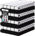 Homaxy Premium Cotton Kitchen Towels 16"x 28", Large Natural Ring Spun 390 GSM Dish Towels, Super Absorbent Terry Kitchen Hand Towels, Soft Tea Towels with Hanging Loop, Black Check Design, 8 Pack