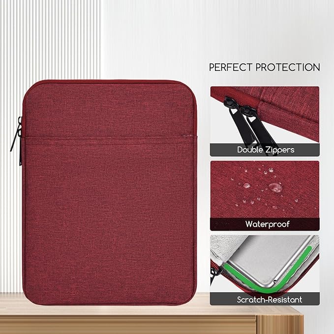 9.7-11" Tablet Sleeve Bag for 2023 11" Amazon Fire Max 11 & 10.1" Fire HD 10 Plus & Fire HD 10 Kids Pro, 11" iPad 11th/Air M3 M2 & Pro M5 M4 4 3 2 & Samsung Galaxy Tab S9 S9 FE S8 S7 A8 Case(Wine Red)