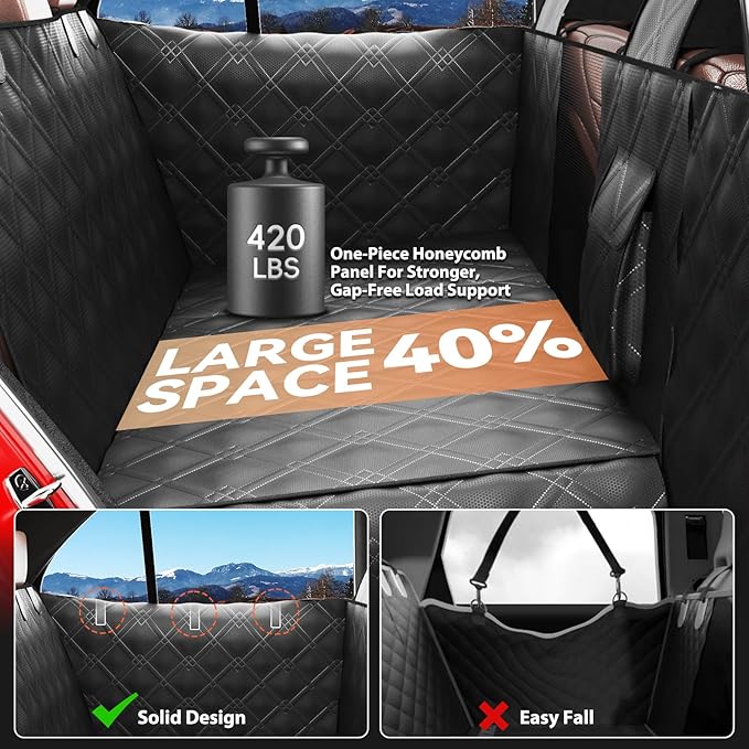 Surfcabin Back Seat Extender for Dogs – Waterproof Dog Seat Cover for Back Seat with Door Protection, Hard Bottom, Holds 420 lbs Dog Hammock for Cars, SUVs & More