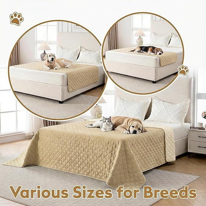 FunFurry Waterproof Dog Blanket, Couch Cover for Dogs Washable, Reversible Dog Bed Cover, Couch Furniture Protector. (Dark＆Light Beige, 40 X 50 Inch - 1 Pack)