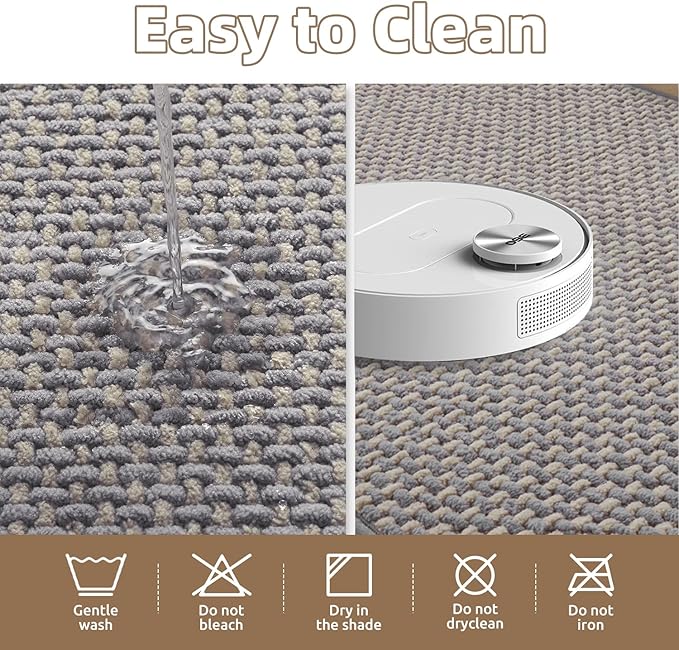 PADOOR-Bath Mat-Super Absorbent Chenille Bathroom Mats-Rubber Backed Bath Mats for Bathroom Non Slip, Easy Clean Bathroom Rugs Front of Bathtub,Shower Room,Sink-24×36, Grey&Beige