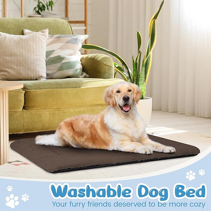 ZENGAOOU Dog Crate Pad 36 Inch, Washable Plush Crate Mat for Medium Dogs, Non Slip Kennel Pad for Metal Wire Crates, Cushioned Support for Indoor Use, Brown