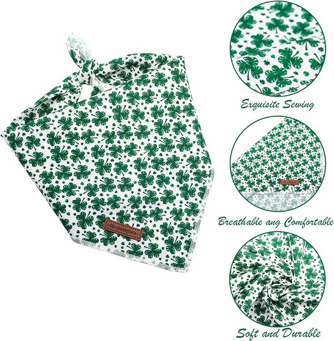 MR. CHUBBYFACE St.Patrick's Green Clovers Dog Bandanas Reversible Triangle Bibs Scarf Accessories for Dogs Cats Pets