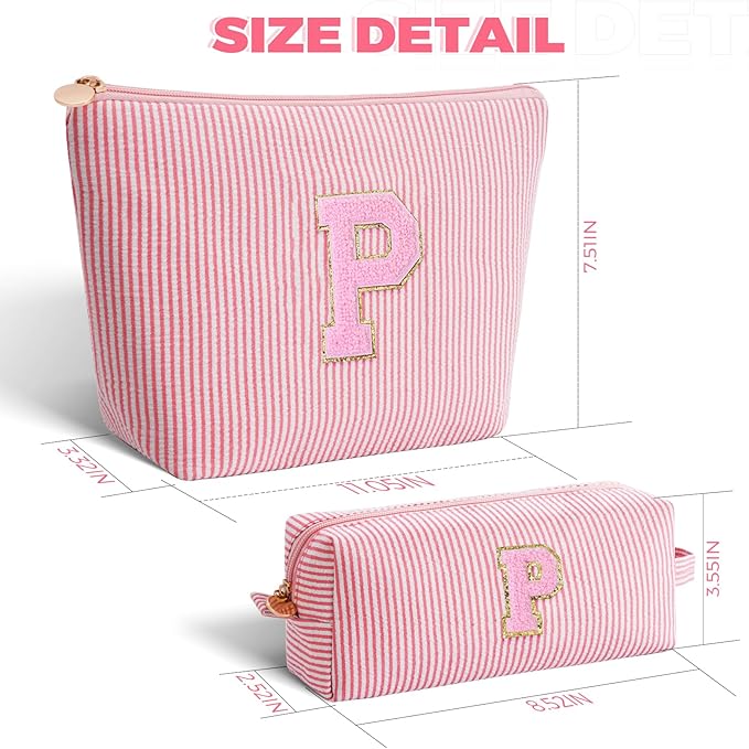 Btffitting Personalized Makeup Bag for Women Girls - Fashion Cosmetic Bag Trendy Travel Toiletry Bag with Initials Letter - Teen Gifts - Peach,P