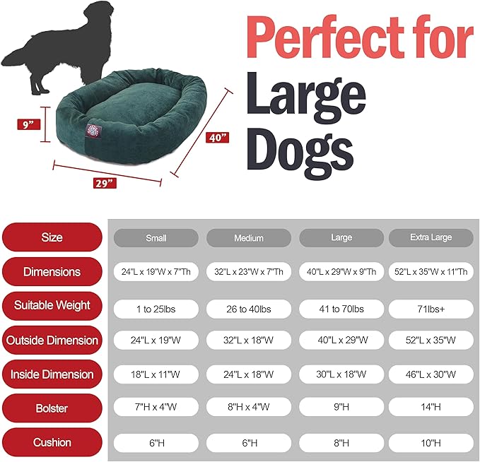 Majestic Pet 40 Inch Micro Velvet Calming Dog Bed Washable – Cozy Soft Round Dog Bed with Spine for Head Support - Fluffy Donut Puppy Mat 40x29x9 (inch) Large – Marine