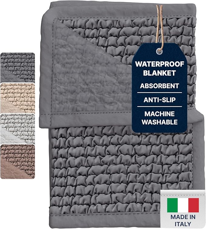 PAULATO BY GA.I.CO. Waterproof Blanket for Bed – Twin Size Cover for Incontinence – Machine Washable Stain-Resistant Protector for Couch and Sofa – Absorbent Pad - Dark Grey