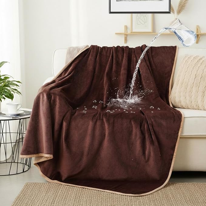 CAPT.SNOOZE Waterproof Dog Blankets Brown Pet Blanket 60"x80", Soft Fluffy Sofa Car Bed Protector, Reversible Leakproof Flannel Washable Dog Blanket for Large Dogs