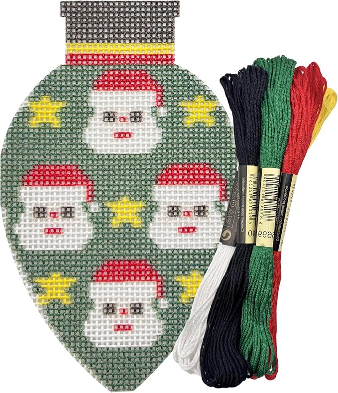 Howie's Needlepoint Christmas Needlepoint Kits, 18CT Printed Embroidery Pattern Starter Kits, Stamped Patterns Canvas Kits(Christmas Lights-Santa,4x3inch)